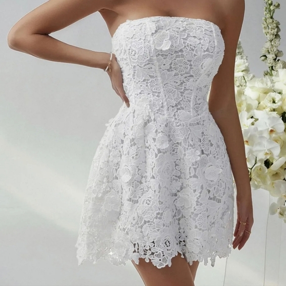 Lace-Up Tube Lace Mini Dress - Picture 1 of 4